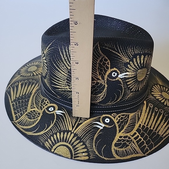 Hand Painted Structured Panama Hat Womens Made In Mexico Artsy Boho Festival - Picture 8 of 12